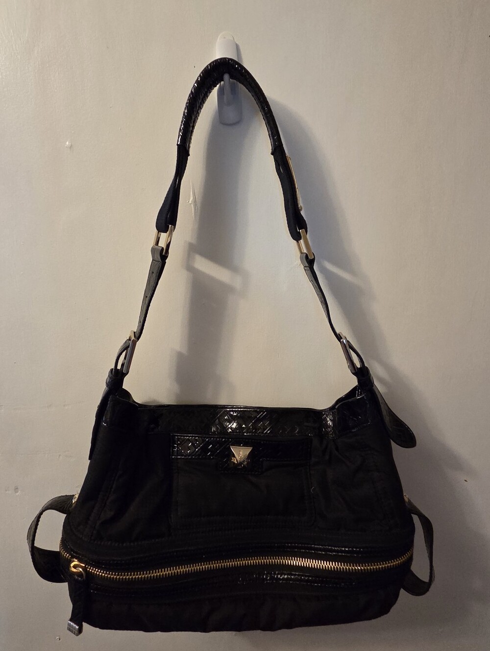 L.A.M.B. By Gwen Stefan Black Patent Shoulder Bag with Logo Plaque